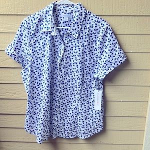 Beautiful Liz Claiborne shirt, XL, white with blue flowers.